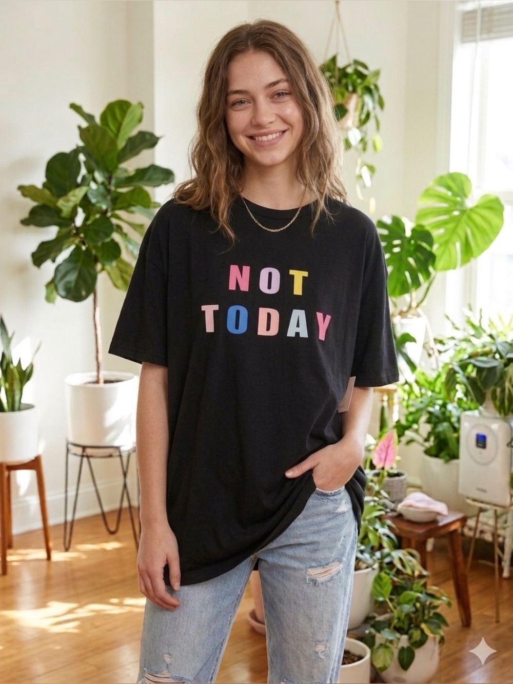 superdown Black 'Not Today' Graphic Tunic Tee with Multicolor Letters